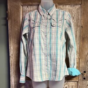 Wrangler Plaid Button-Up Shirt - Blue and White